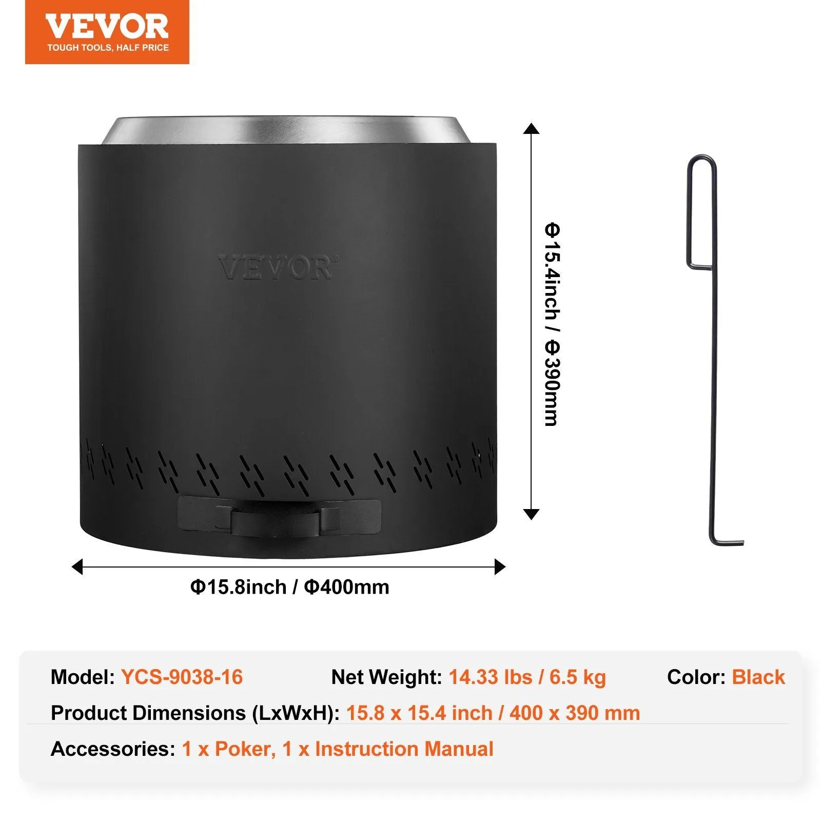 VEVOR 15.8in Smokeless Fire Pit/Stove