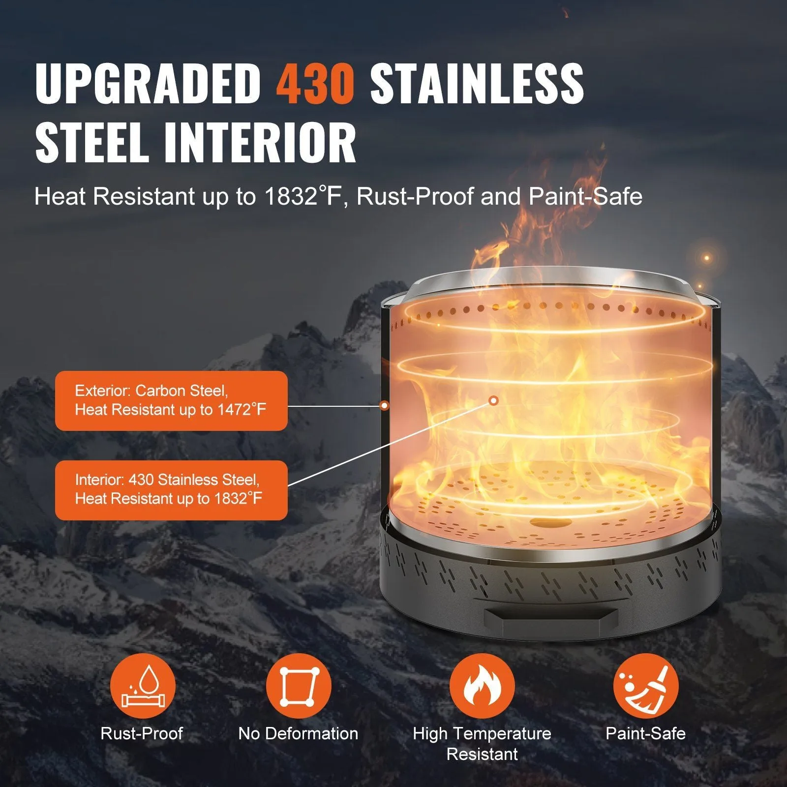 VEVOR 15.8in Smokeless Fire Pit/Stove