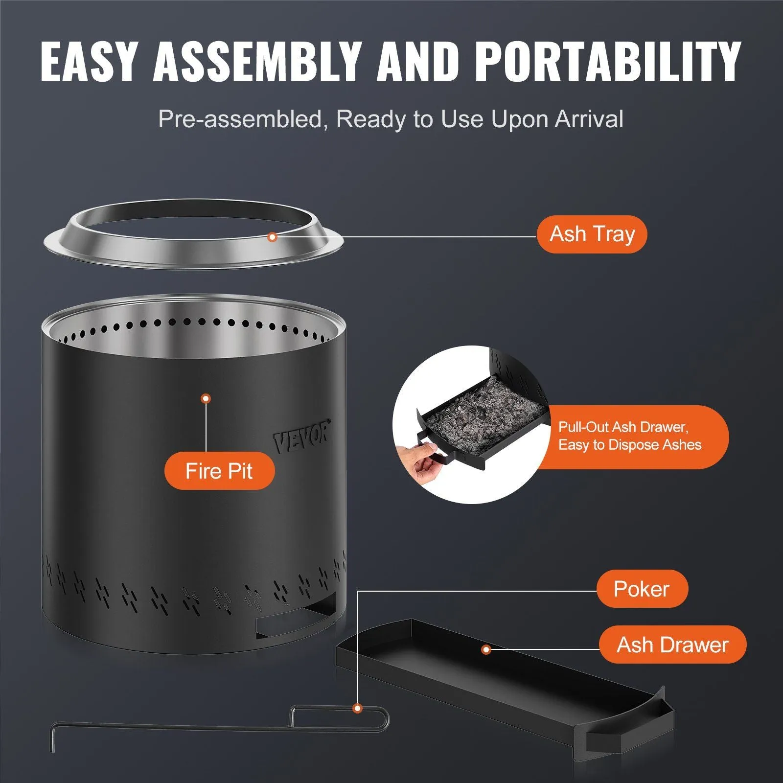 VEVOR 15.8in Smokeless Fire Pit/Stove