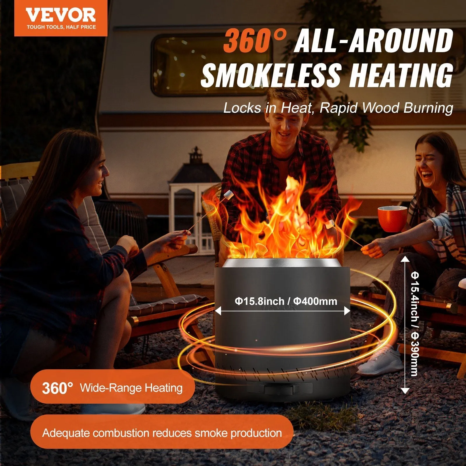 VEVOR 15.8in Smokeless Fire Pit/Stove