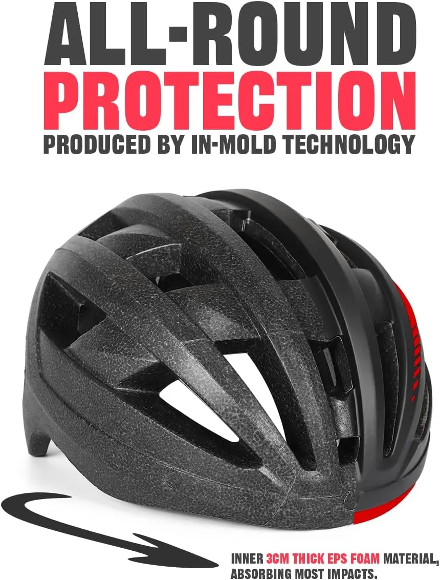 VICTGOAL Bike Helmet for Men Women with Led Light Detachable Magnetic Goggles Removable Sun Visor Mountain & Road Bicycle Helmets Adjustable Size Adult Cycling Helmets