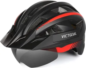 VICTGOAL Bike Helmet for Men Women with Led Light Detachable Magnetic Goggles Removable Sun Visor Mountain & Road Bicycle Helmets Adjustable Size Adult Cycling Helmets
