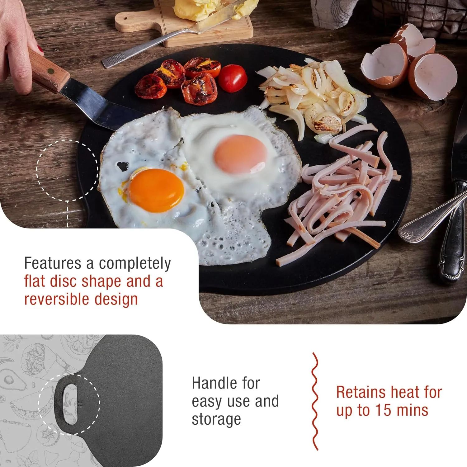 Victoria 15-Inch Cast Iron Tawa Dosa Pan, Pizza Pan with a Loop Handle, Crepe Tawa Preseasoned with Flaxseed Oil, Made in Colombia