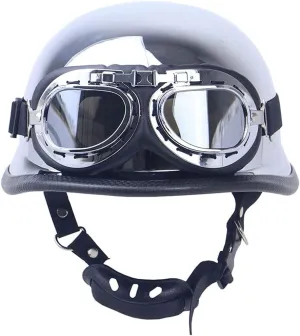 Vintage Motorcycle Half Helmets DOT Approved Motor Retro Helmet Brain-Cap Built-in Goggles Moped Cruiser Moto Cruiser Chopper Half Shell Jet Half Helmet Outdoors Sports Youth Men Women