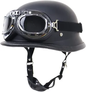 Vintage Motorcycle Half Helmets DOT Approved Motor Retro Helmet Brain-Cap Built-in Goggles Moped Cruiser Moto Cruiser Chopper Half Shell Jet Half Helmet Outdoors Sports Youth Men Women