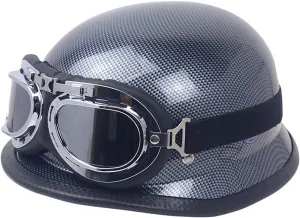 Vintage Motorcycle Half Helmets DOT Approved Motor Retro Helmet Brain-Cap Built-in Goggles Moped Cruiser Moto Cruiser Chopper Half Shell Jet Half Helmet Outdoors Sports Youth Men Women
