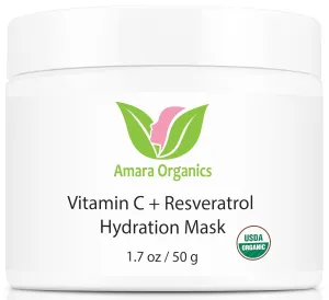 Vitamin C   Resveratrol Facial Hydration Mask - USDA Certified Organic Hydrating Moisturizer Face Cream- 1.7 oz