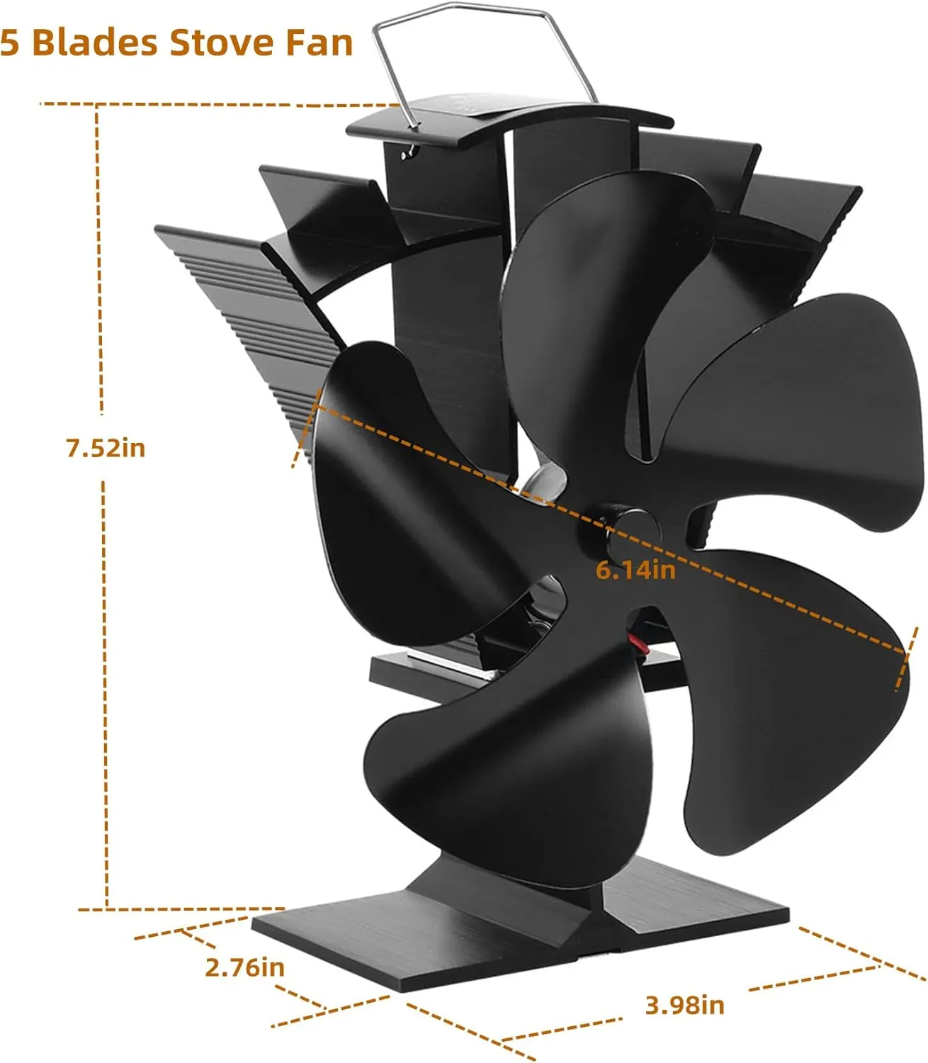 VODA Wood Stove Fan 5 Blades Newly designed Small Heat Powered Fans Fireplace Fans for Wood/Log Burner/Fireplace(Black)