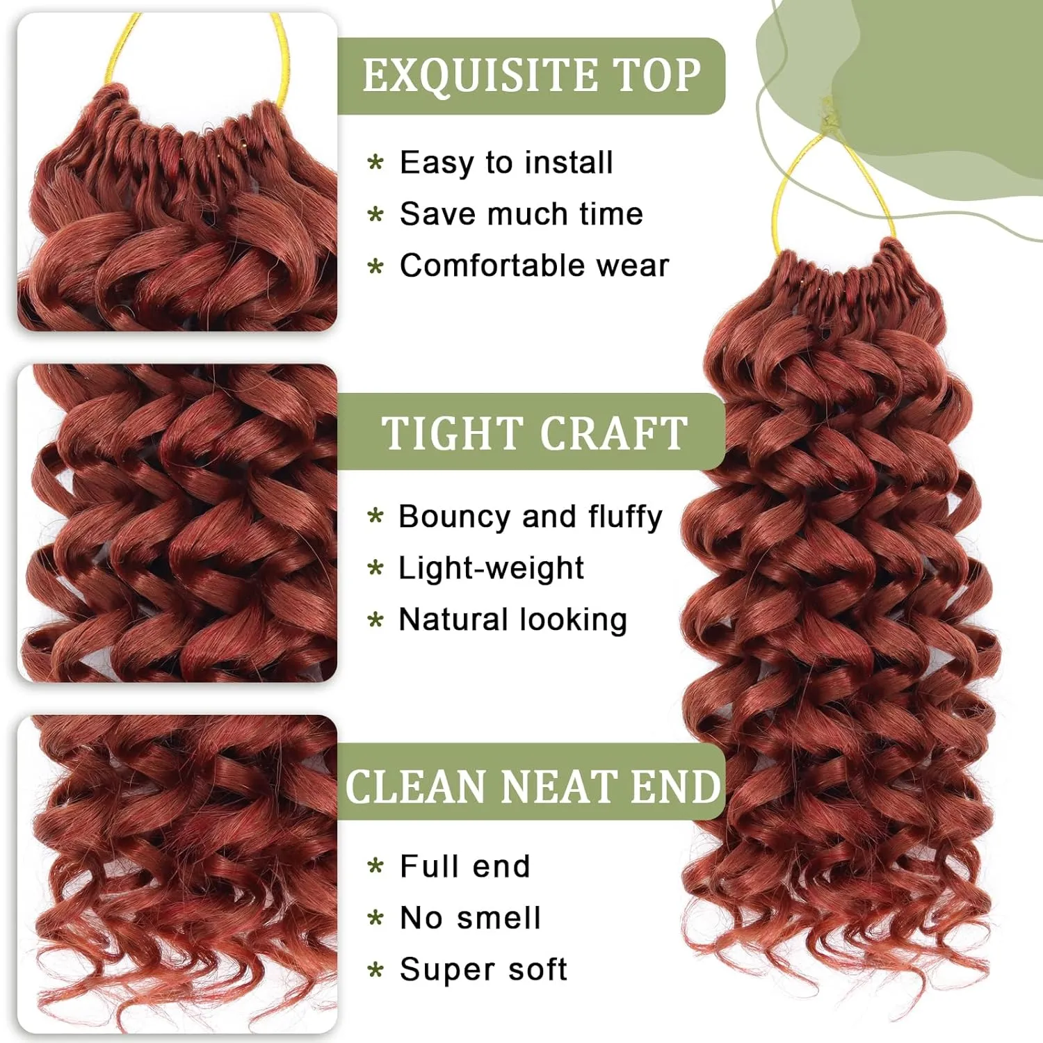 Vomella GoGo Curl Crochet Hair 8 Packs Water Wave 10 Inch Curly Crochet Hair for Women Short Beach Curl Synthetic Deep Twist Extensions (Reddish Brown)