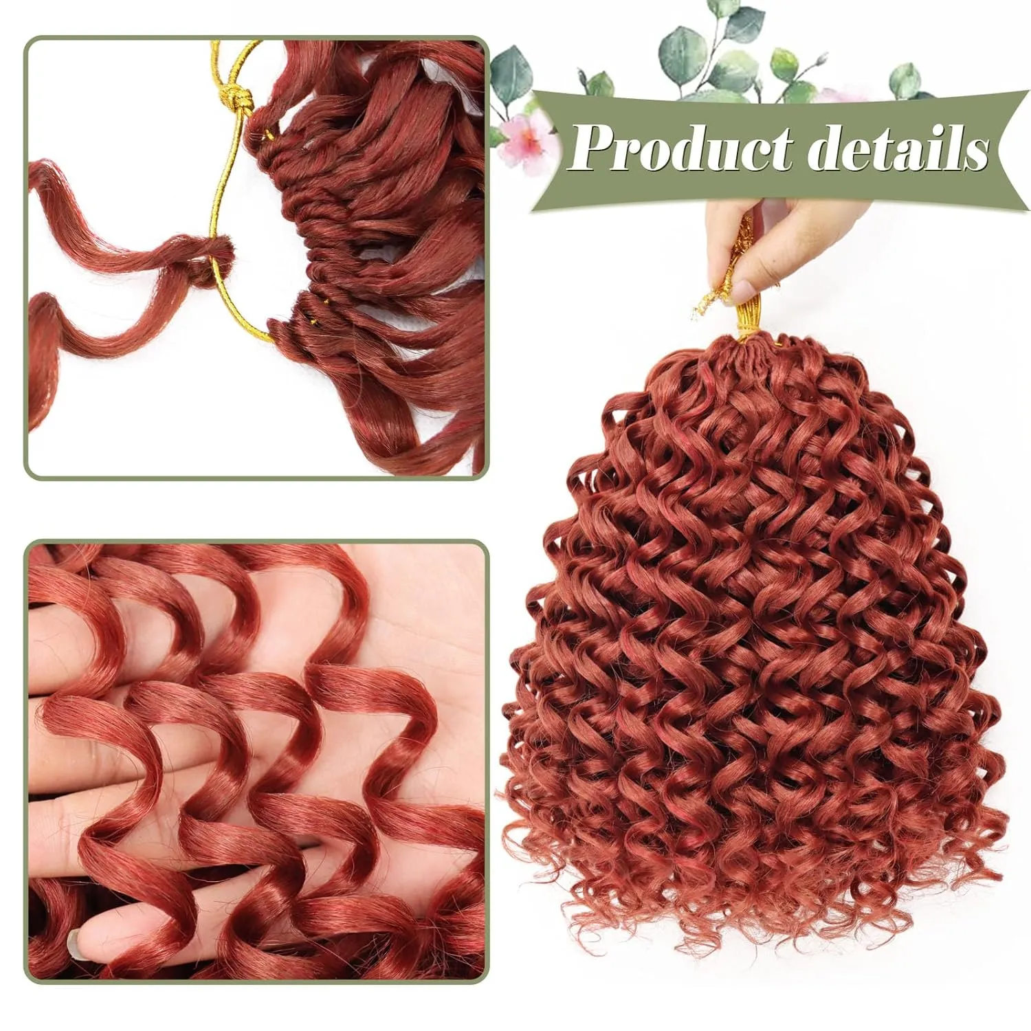 Vomella GoGo Curl Crochet Hair 8 Packs Water Wave 10 Inch Curly Crochet Hair for Women Short Beach Curl Synthetic Deep Twist Extensions (Reddish Brown)