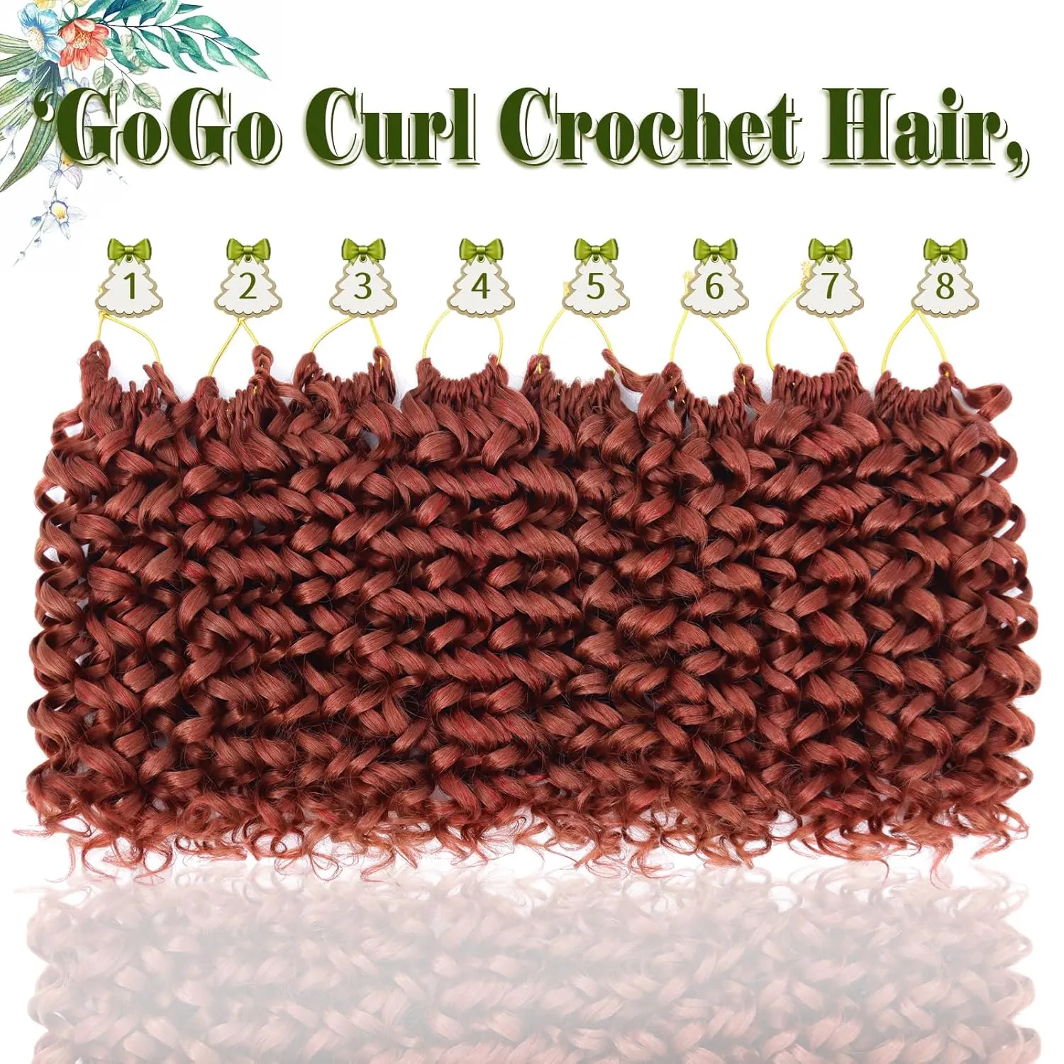 Vomella GoGo Curl Crochet Hair 8 Packs Water Wave 10 Inch Curly Crochet Hair for Women Short Beach Curl Synthetic Deep Twist Extensions (Reddish Brown)