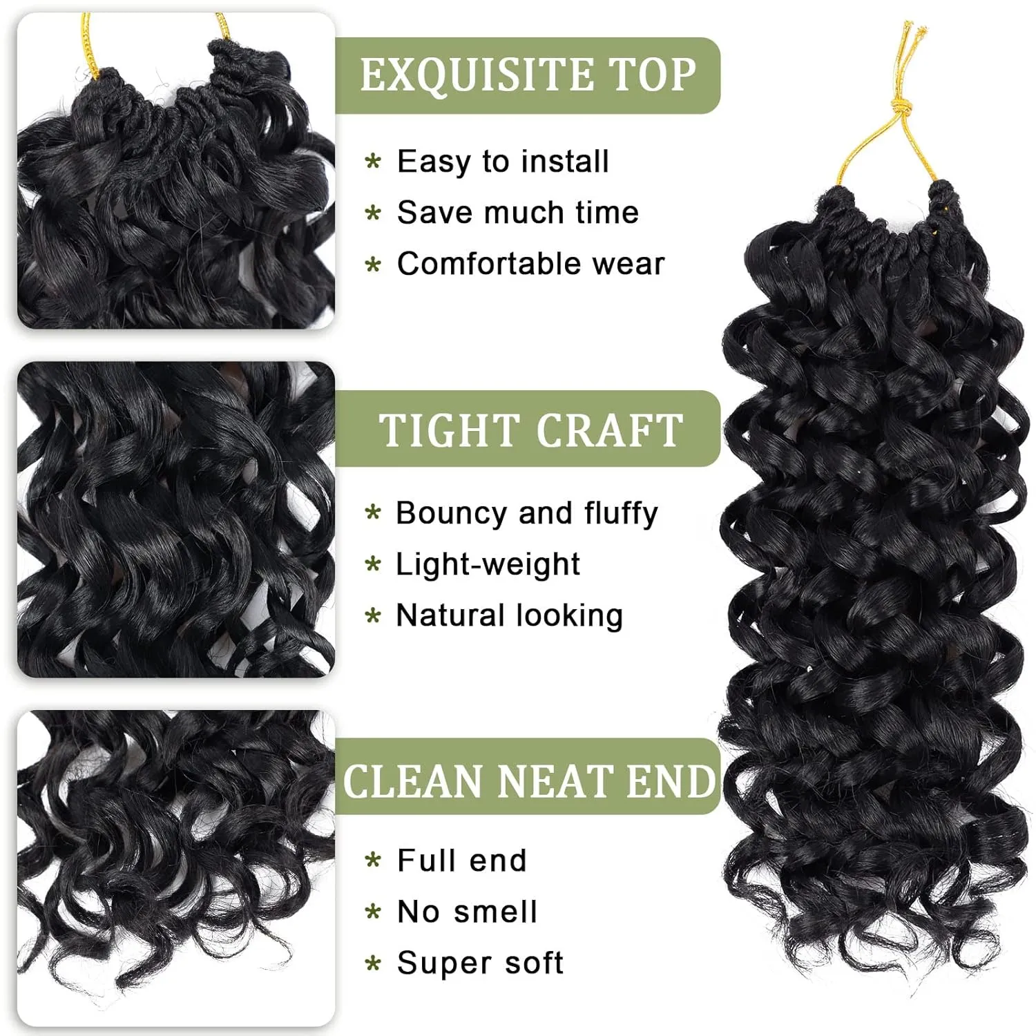 Vomella GoGo Curl Crochet Hair for Women 8 Packs10 Inch Water Wave Curly Crochet Hair Short Beach Curl Synthetic Deep Twist Crochet Hair Extensions(1b#)