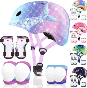 Vvinca Kids Toddlers Bike Helmet Adjustable for Ages 3-5-8 Years, Knee Pads and Elbow Pads Set Wrist Guard Sports Protective Gear Set for Roller Skate Bicycle Skateboard Scooter Girl Boy Birthday Gift