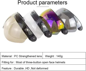 W glasses 3 Snap 3/4 Helmet Shield with FLIP UP Hinge for TORC T50 Vintage Moto helmet shield protector helmet shield visor helmet shield visor free smoke helmet shield bag helmet shield cleaner cover