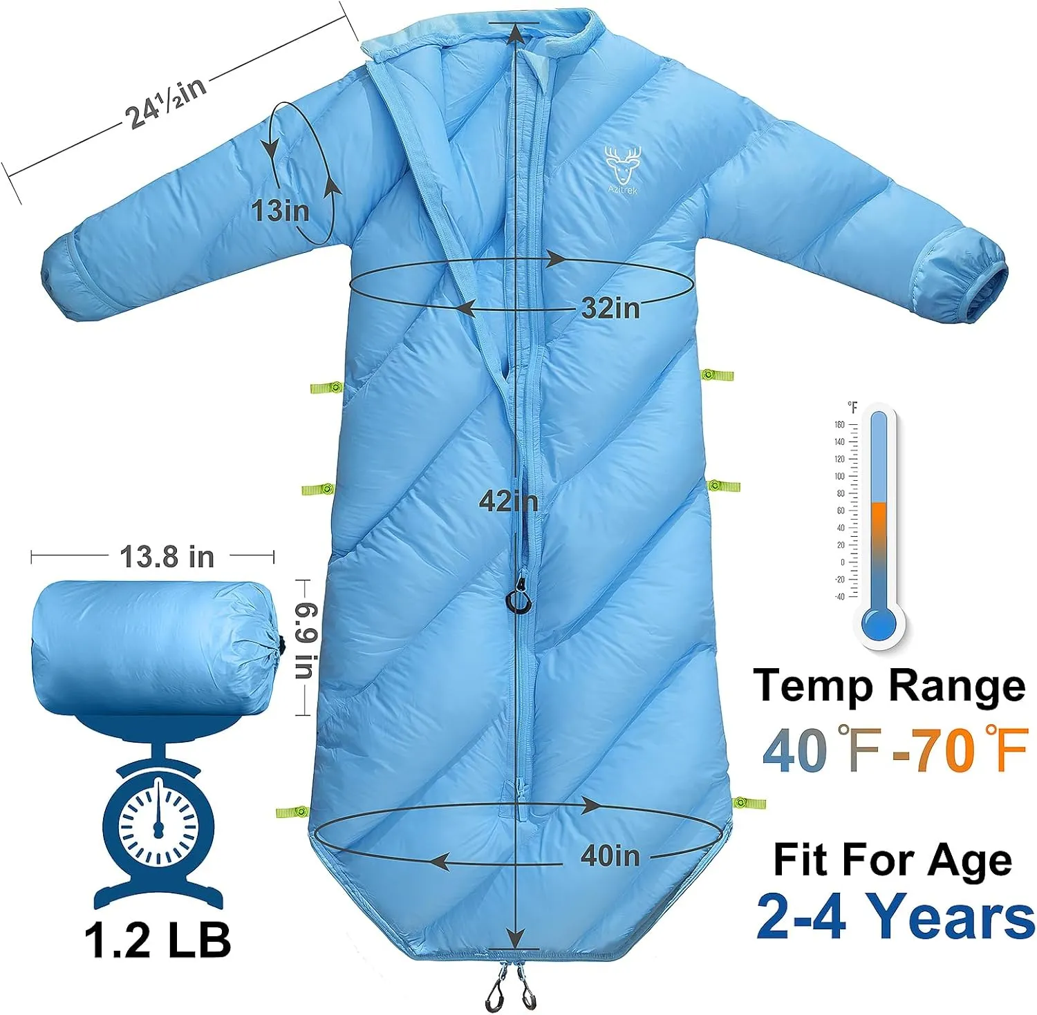 Walkable Toddler Sleeping Bags for Kids, Boys Girls (2T-4T) - Puffy Camping Sleeping Sack for Indoor, Outdoor, Travel, Sleepover, Slumber Party (up to 46 in)- Machine Washable, Lightweight