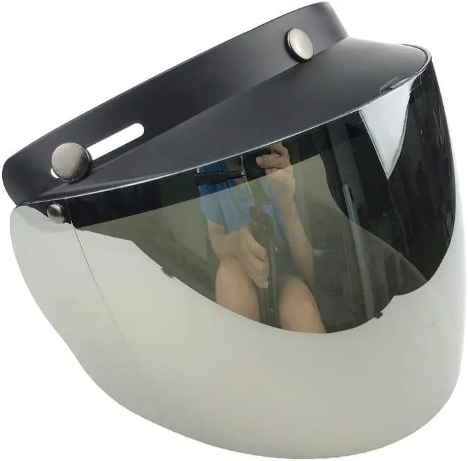 WANCAR Standard 3-Snap Button Universal Visor for Open Face Motorcycle Helmet Wind Shield Flip Up Down(Mirrored)