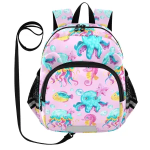 Watercolor Sea Jellyfish Toddler Harness Backpack for Boys Girls 3-6 Years Kids Backpack with Anti Lost Safety Leash Baby Travel Bag for Walking Travel Preschool