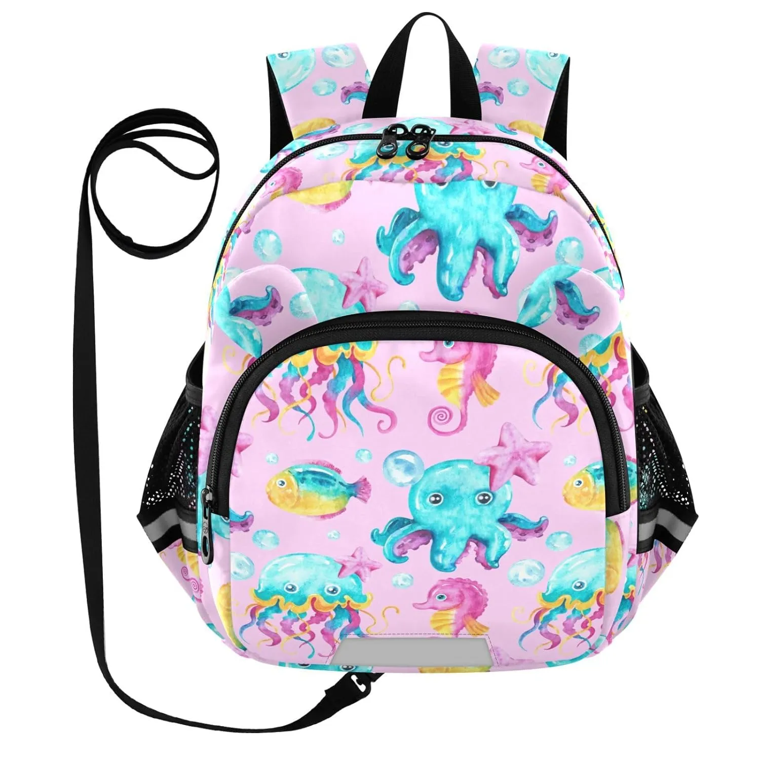 Watercolor Sea Jellyfish Toddler Harness Backpack for Boys Girls 3-6 Years Kids Backpack with Anti Lost Safety Leash Baby Travel Bag for Walking Travel Preschool