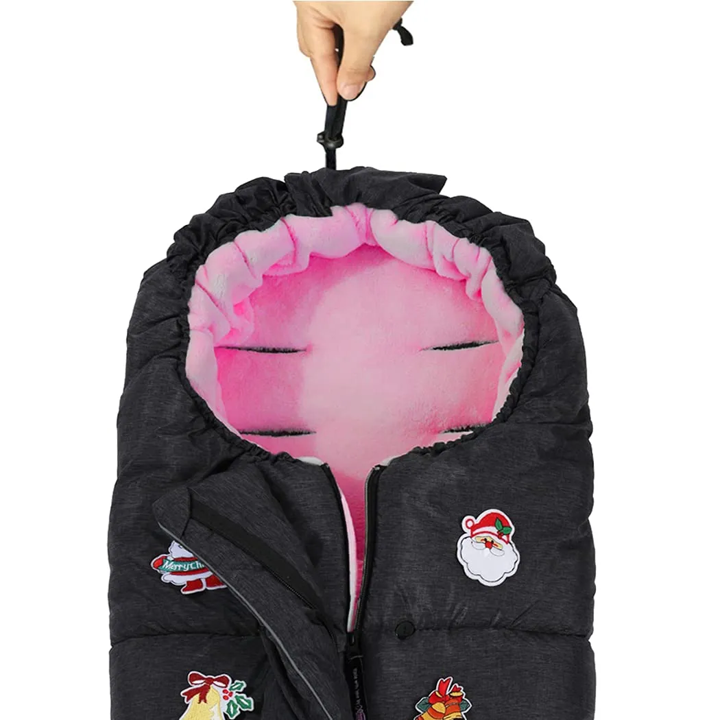 Waterproof Anti-freeze Winter Universal Stroller Footmuff,Ultra Soft Width Adjustable Designed for Toddler Groth Stroller Bunting Bag with Christmas DIY Play Sticker,6-36M