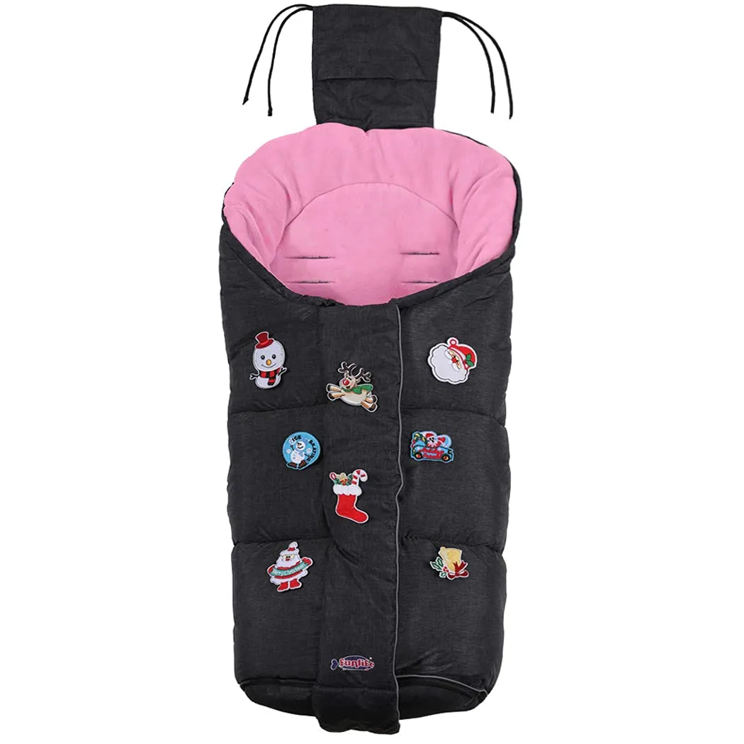Waterproof Anti-freeze Winter Universal Stroller Footmuff,Ultra Soft Width Adjustable Designed for Toddler Groth Stroller Bunting Bag with Christmas DIY Play Sticker,6-36M