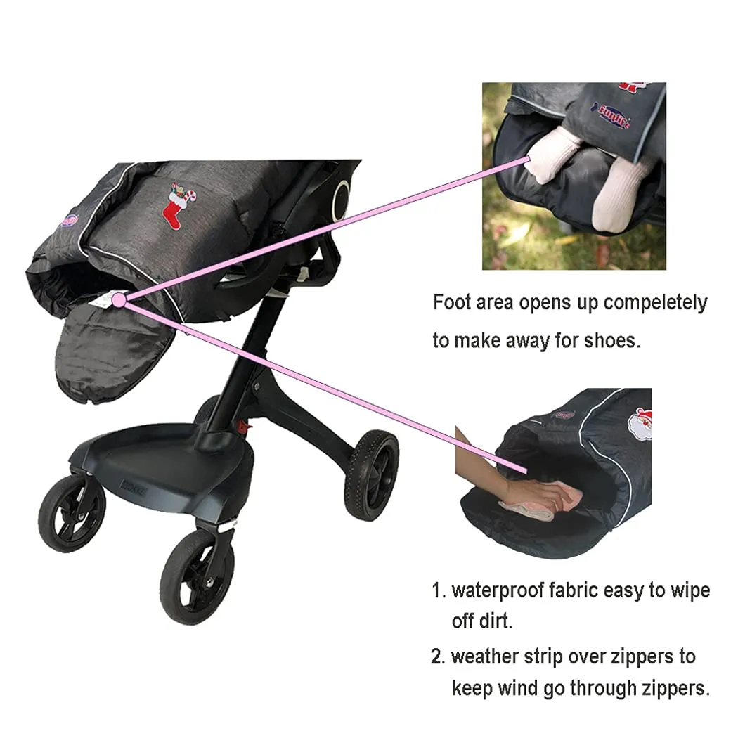 Waterproof Anti-freeze Winter Universal Stroller Footmuff,Ultra Soft Width Adjustable Designed for Toddler Groth Stroller Bunting Bag with Christmas DIY Play Sticker,6-36M