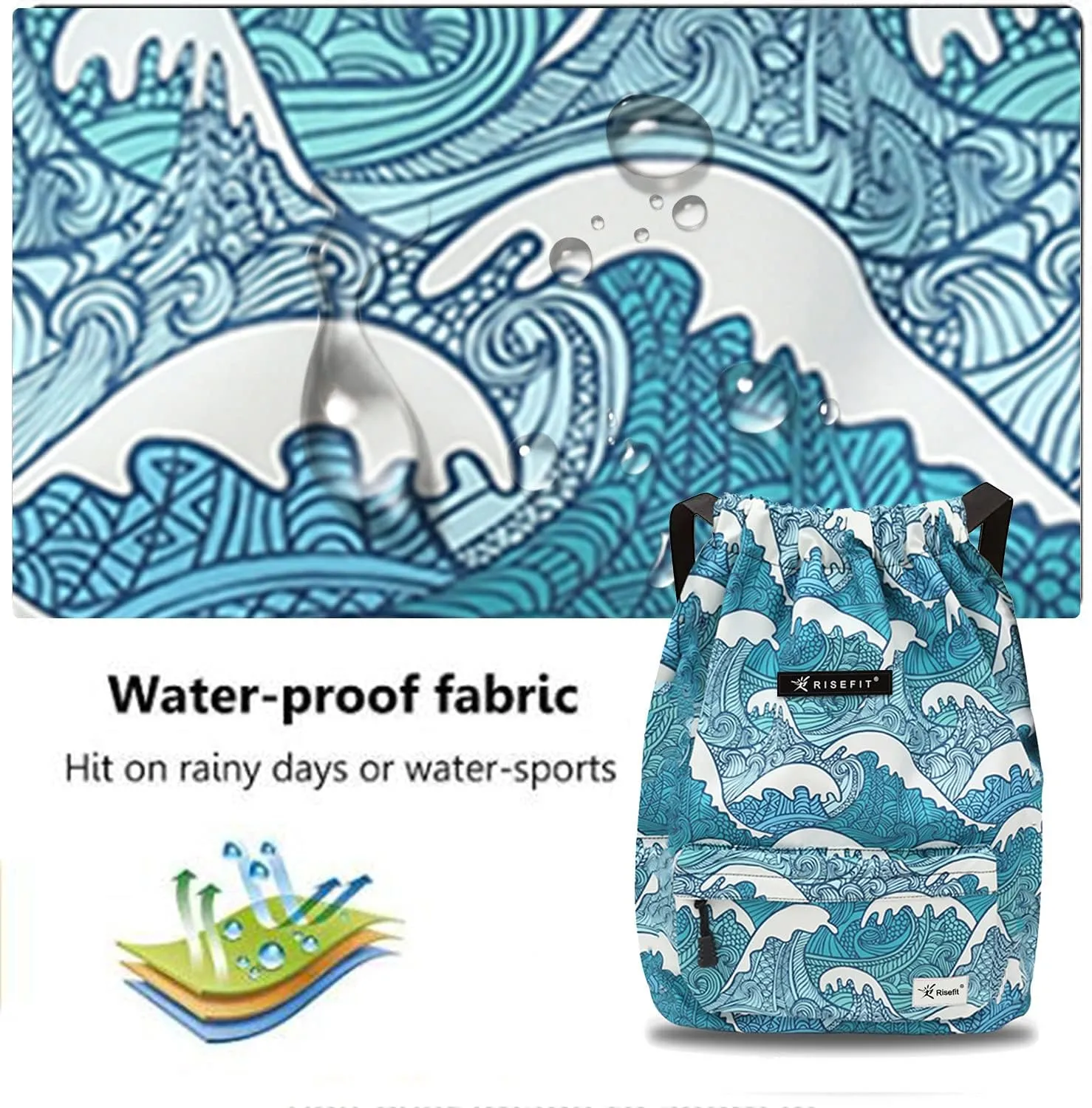 Waterproof Drawstring Bag, Gym Bag Sackpack Sports Beach Backpack for Men Women