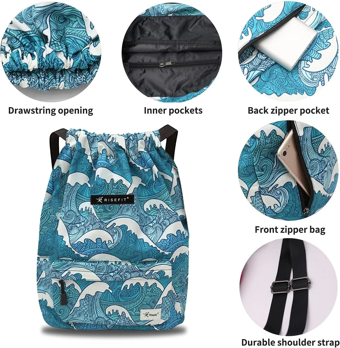 Waterproof Drawstring Bag, Gym Bag Sackpack Sports Beach Backpack for Men Women