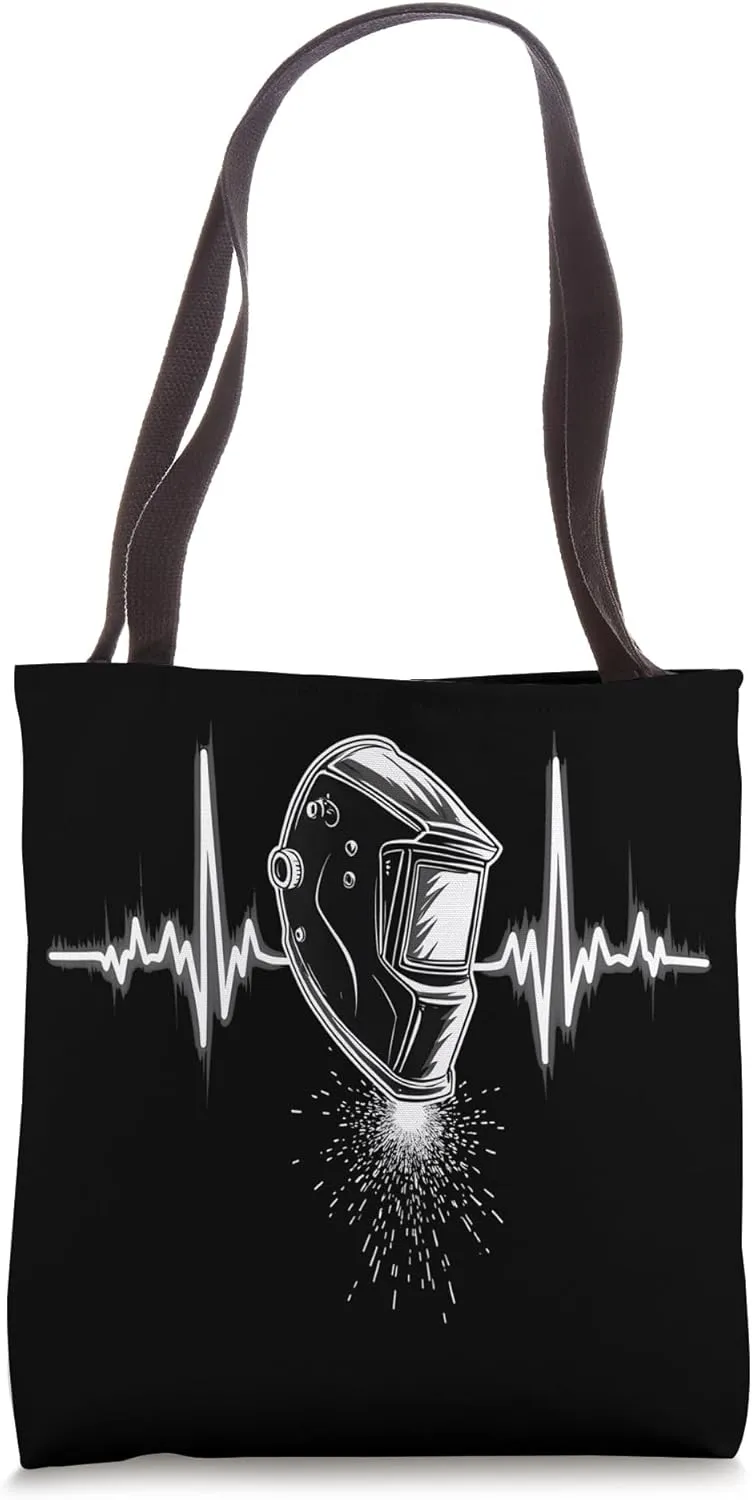 Welding Helmet Heartbeat Tote Bag