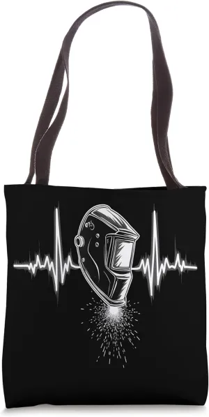 Welding Helmet Heartbeat Tote Bag