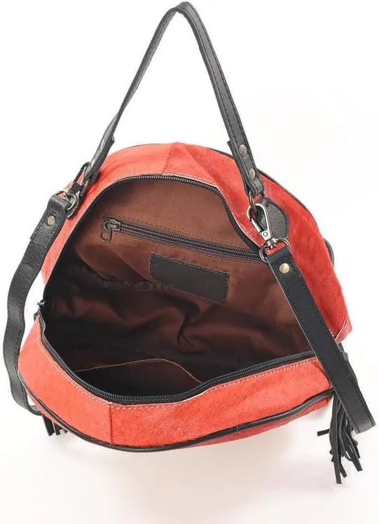 western Handtooled Cowhide Hairon Canteen Crossbody bag with Adjustable Detachable Leather Strap,Antique dye finish