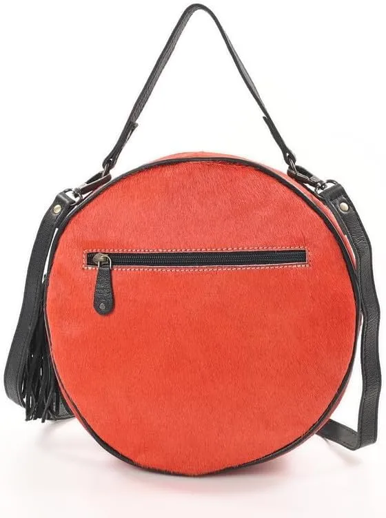 western Handtooled Cowhide Hairon Canteen Crossbody bag with Adjustable Detachable Leather Strap,Antique dye finish