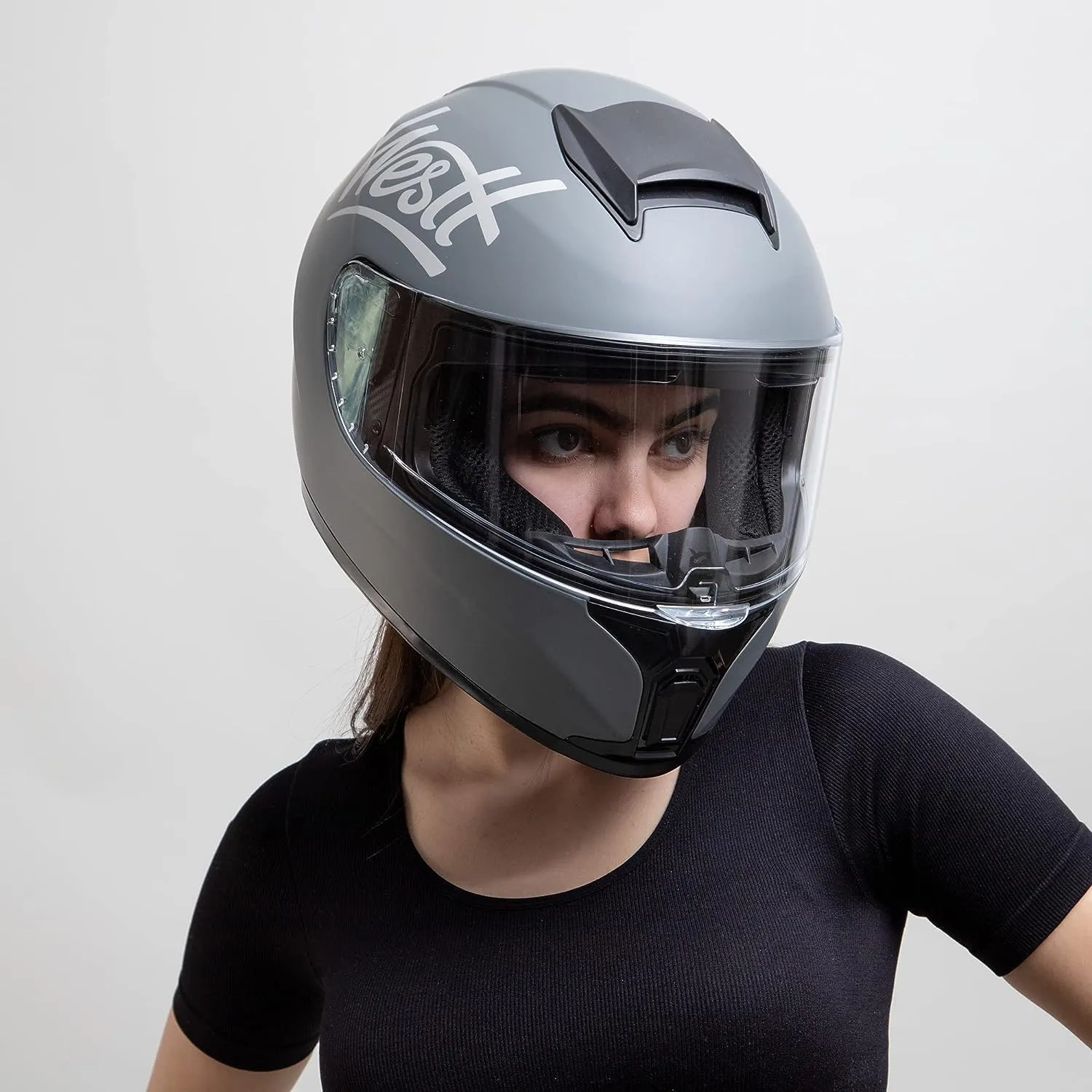 Westt Compact Motorcycle Helmets - with Dual Visor, DOT Approved, Full Face Helmet for Men Women Adults Lightweight Storm X Grey Black White (Grey, M (22.44-22.84 in))