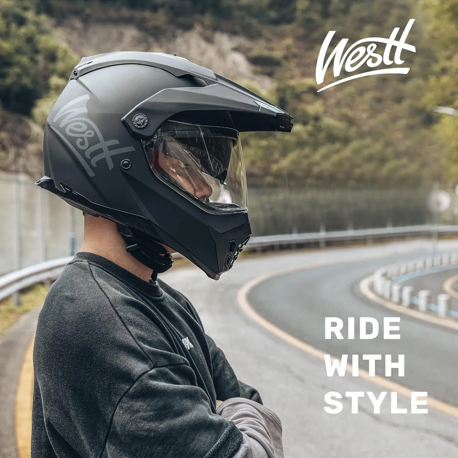 Westt Dual Sport Motorcycle Helmet Off-Road Helmets for Adults, Dual Visor Motorcycle Helmet - Full Face ATV UTV Helmet Dirt Bike Motocross Helmets DOT Approved