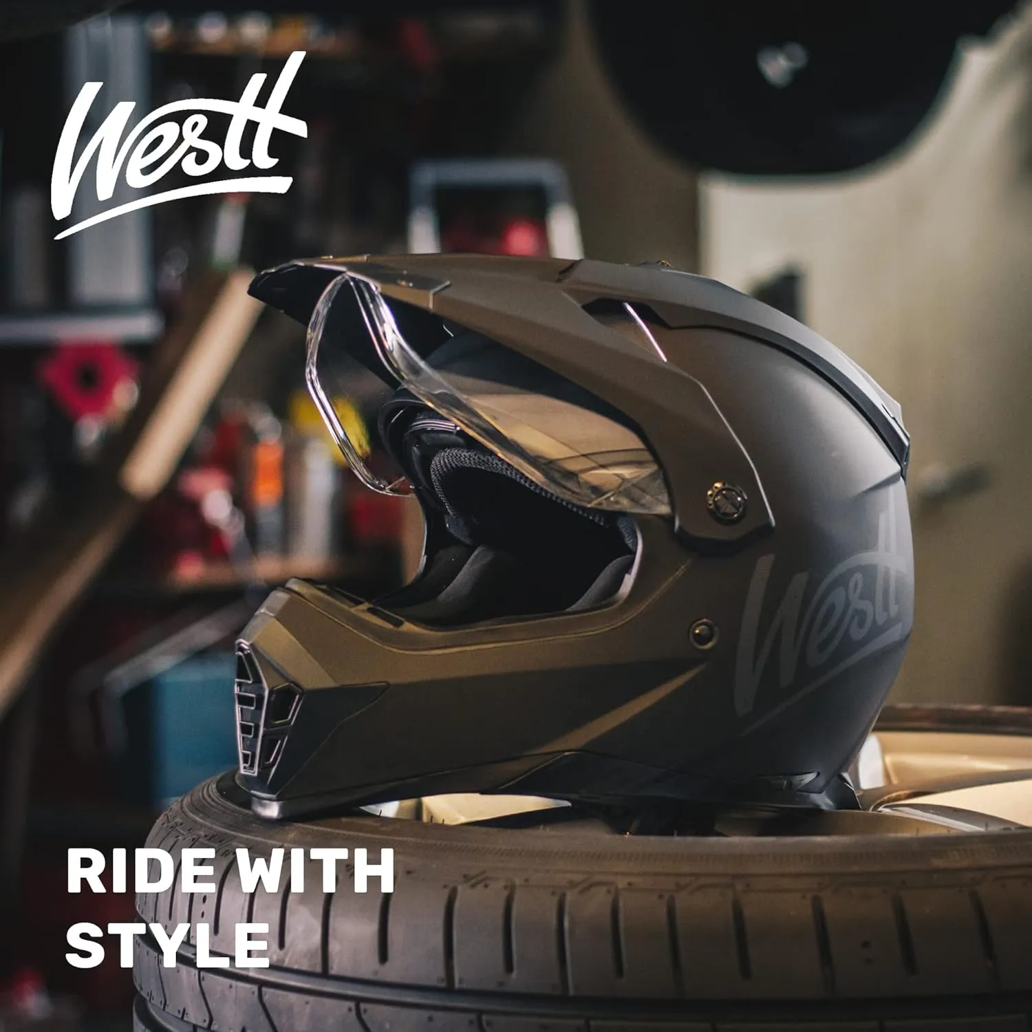 Westt Dual Sport Motorcycle Helmet Off-Road Helmets for Adults, Dual Visor Motorcycle Helmet - Full Face ATV UTV Helmet Dirt Bike Motocross Helmets DOT Approved