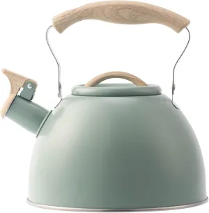 Whistling Stove Tea Kettle Food Grade Stainless Steel Teapot, Hot Water Fast to Boil With Wood Pattern Anti-slip Handle-3.2 Quart