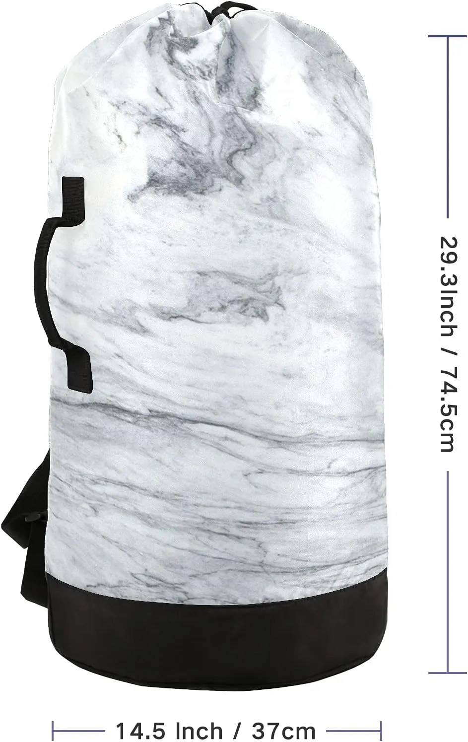 White Marble Laundry Bag Large Heavy Duty Laundry Backpack with Shoulder Straps Waterproof Laundry bag for Traveling Camp Dirty Clothes Organizer for College Students