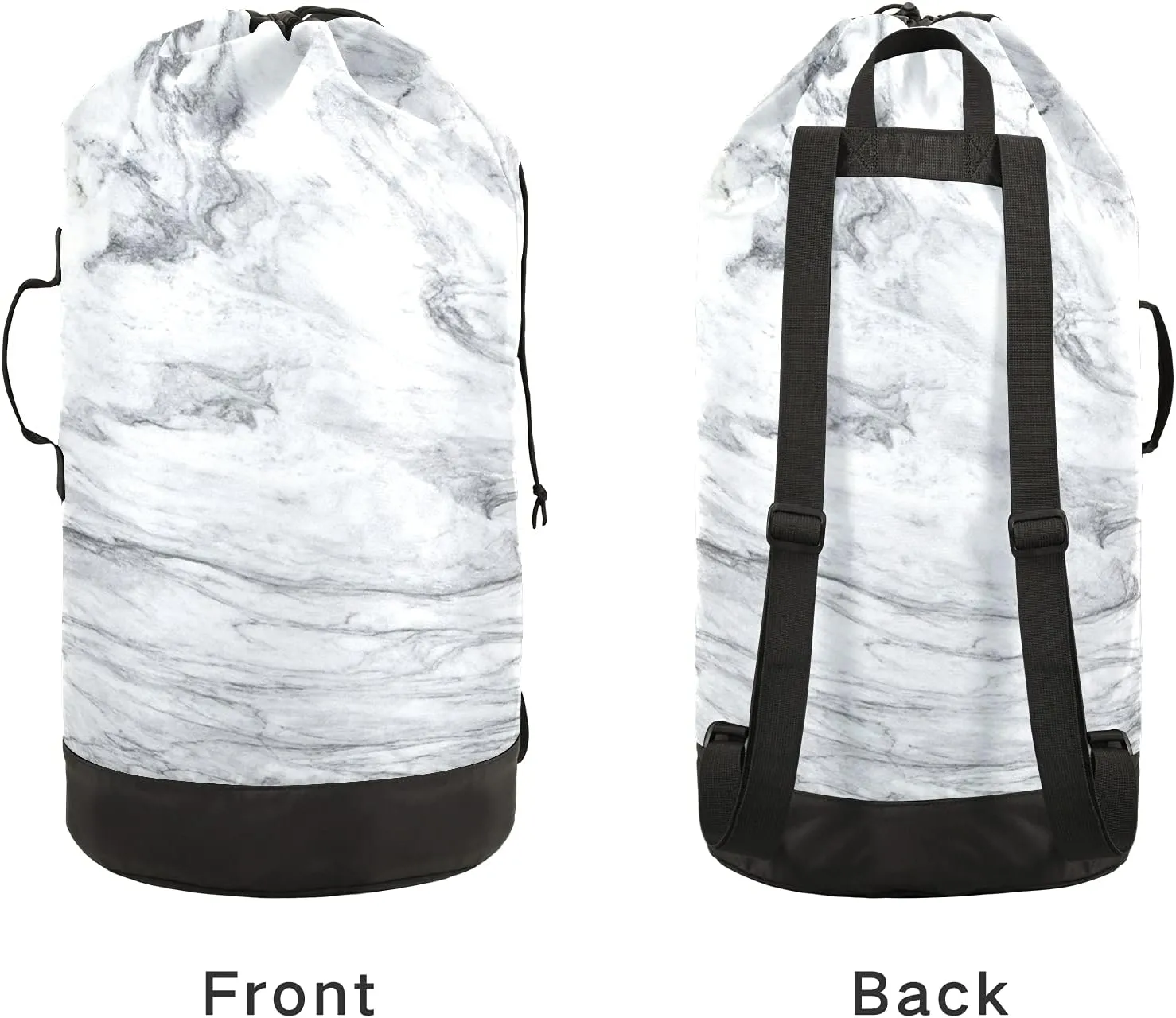 White Marble Laundry Bag Large Heavy Duty Laundry Backpack with Shoulder Straps Waterproof Laundry bag for Traveling Camp Dirty Clothes Organizer for College Students