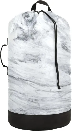 White Marble Laundry Bag Large Heavy Duty Laundry Backpack with Shoulder Straps Waterproof Laundry bag for Traveling Camp Dirty Clothes Organizer for College Students