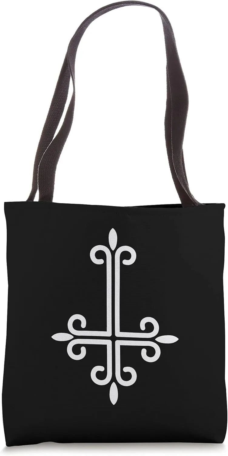 white upside down cross gothic halloween inverted cross Tote Bag