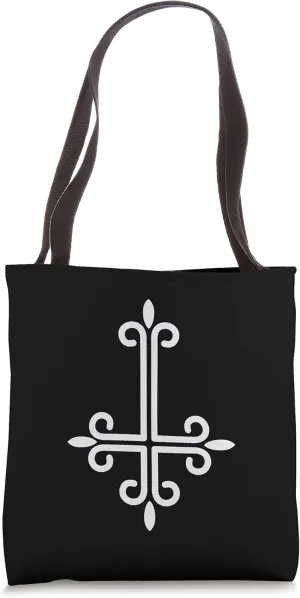 white upside down cross gothic halloween inverted cross Tote Bag