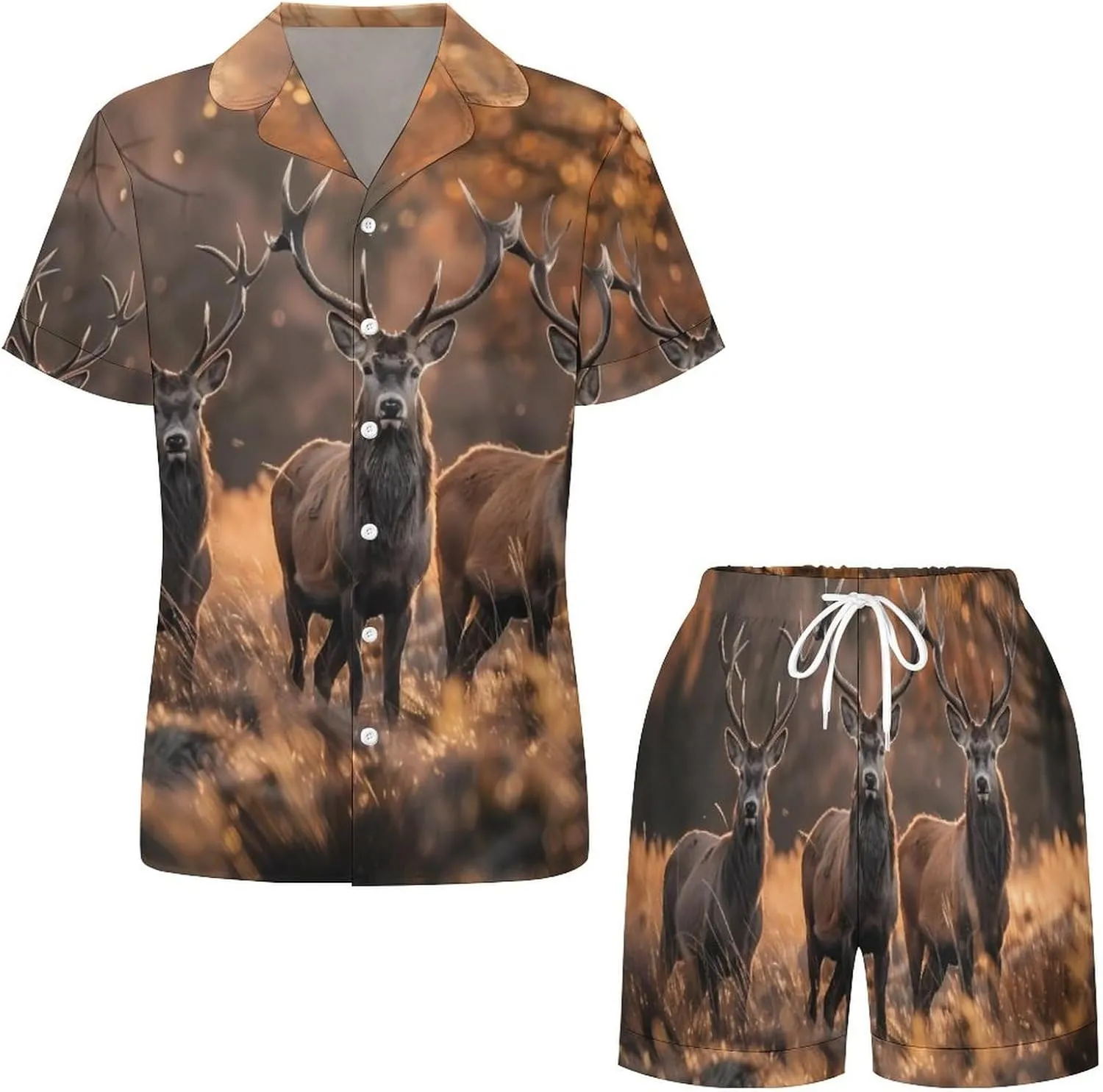 Wild Deer Women's Satin Pajama Set Short Sleeve Button Down Sleepwear Loungewear Pj Set