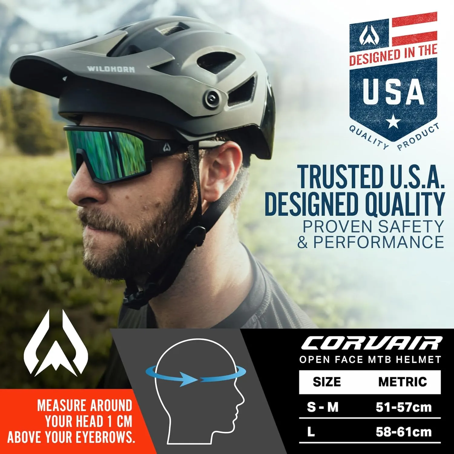 Wildhorn Corvair Mountain Bike Helmet for Men and Women with Maximum Venting, FTA fit System & Adjustable Visor. Adjustable Sizing Adult Bike Helmets for Women and Men. Stylish All Around MTB Helmet