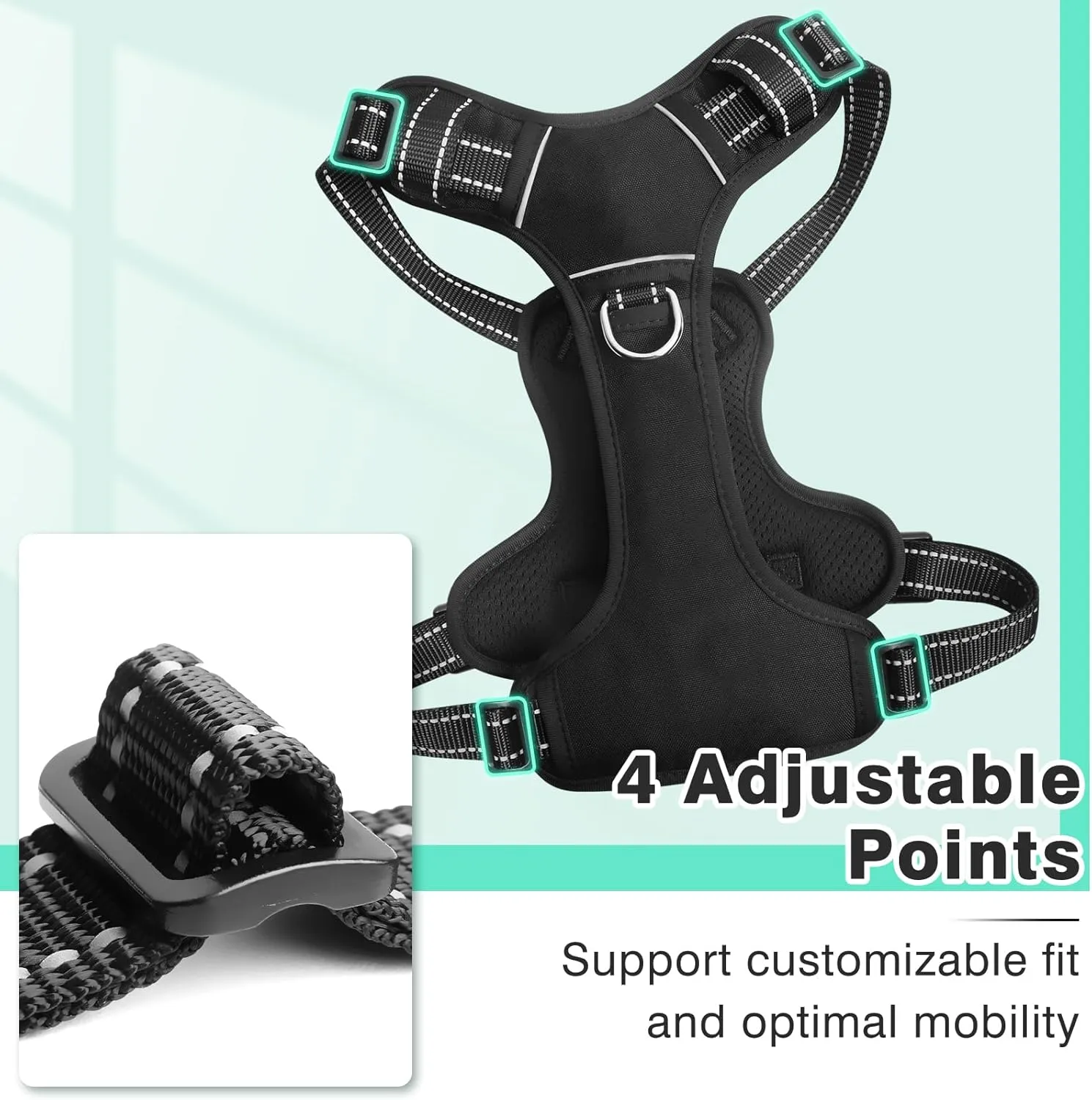 WINSEE Dog Harness No Pull, Adjustable Pet Vest with Front/Back Leash Clips, Reflective Soft Padded Dog Harness for Large Dogs, Easy Control Handle for Walking