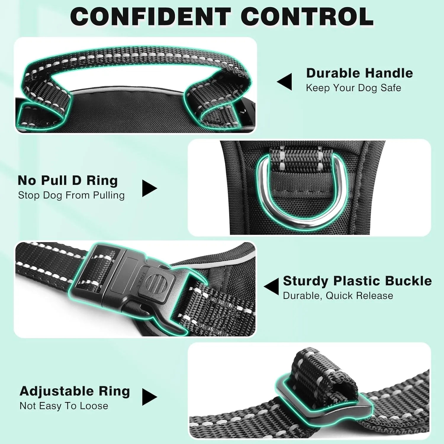 WINSEE Dog Harness No Pull, Adjustable Pet Vest with Front/Back Leash Clips, Reflective Soft Padded Dog Harness for Large Dogs, Easy Control Handle for Walking