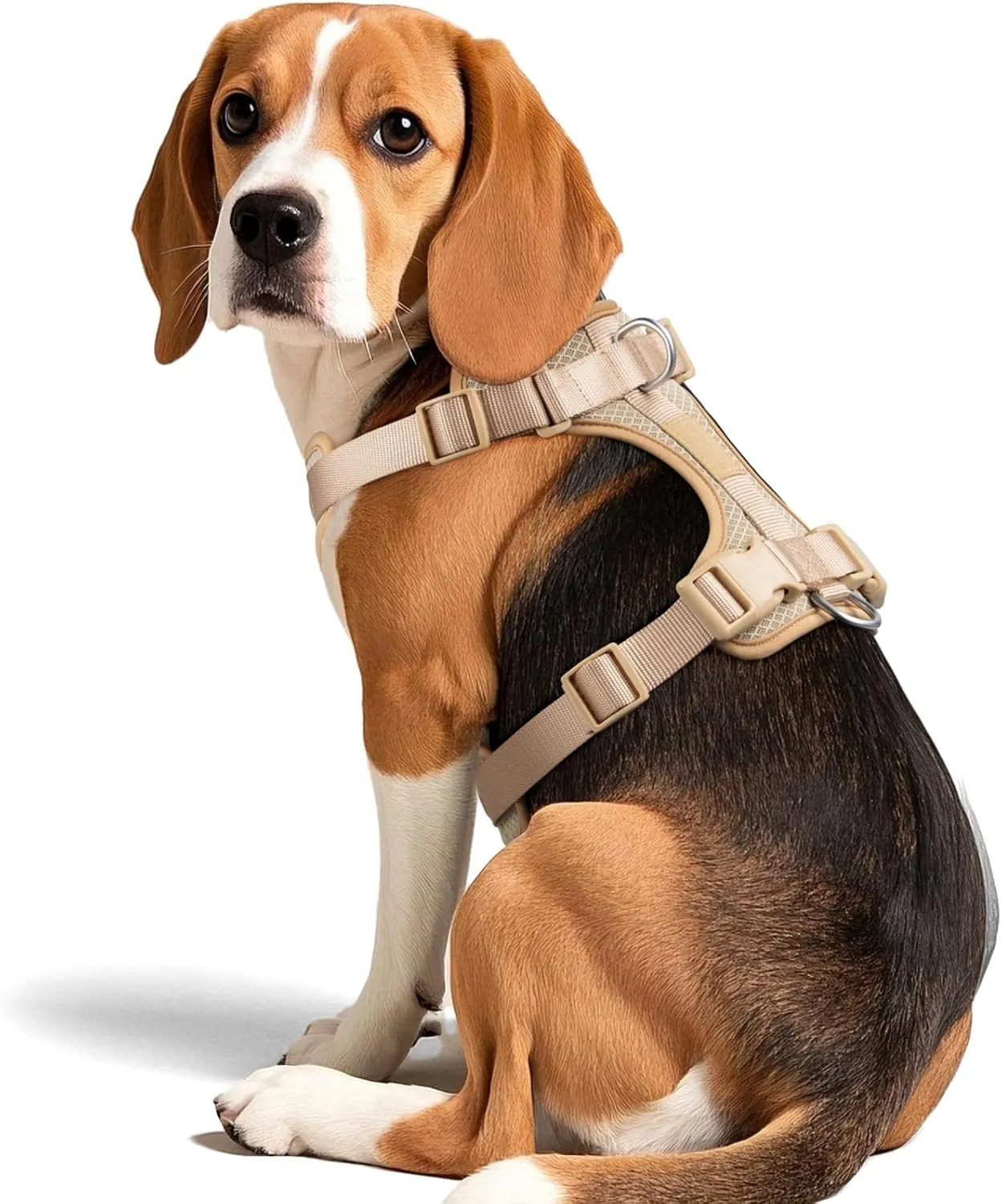 Wisedog Mesh Breathable Dog Harness: No Pull Harness with 3 Fast-Release Buckles Adjustable for Walking & Training for Small Medium Large Dogs (Sand Color, M: Neck=17"-22"/Chest=15"-28")