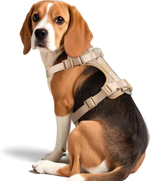 Wisedog Mesh Breathable Dog Harness: No Pull Harness with 3 Fast-Release Buckles Adjustable for Walking & Training for Small Medium Large Dogs (Sand Color, M: Neck=17"-22"/Chest=15"-28")