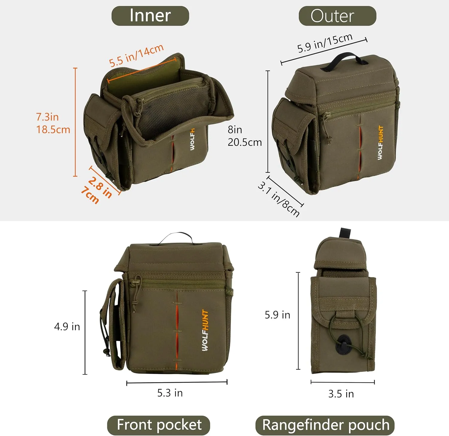 WOLFHUNT Binocular Harness Chest Pack with Rangefinder Pouch Detachable, Hunting Chest Pack Magnetic Opening, Bino Harness Bag Adjustable Strap for Hunting, Hiking, Field Observation