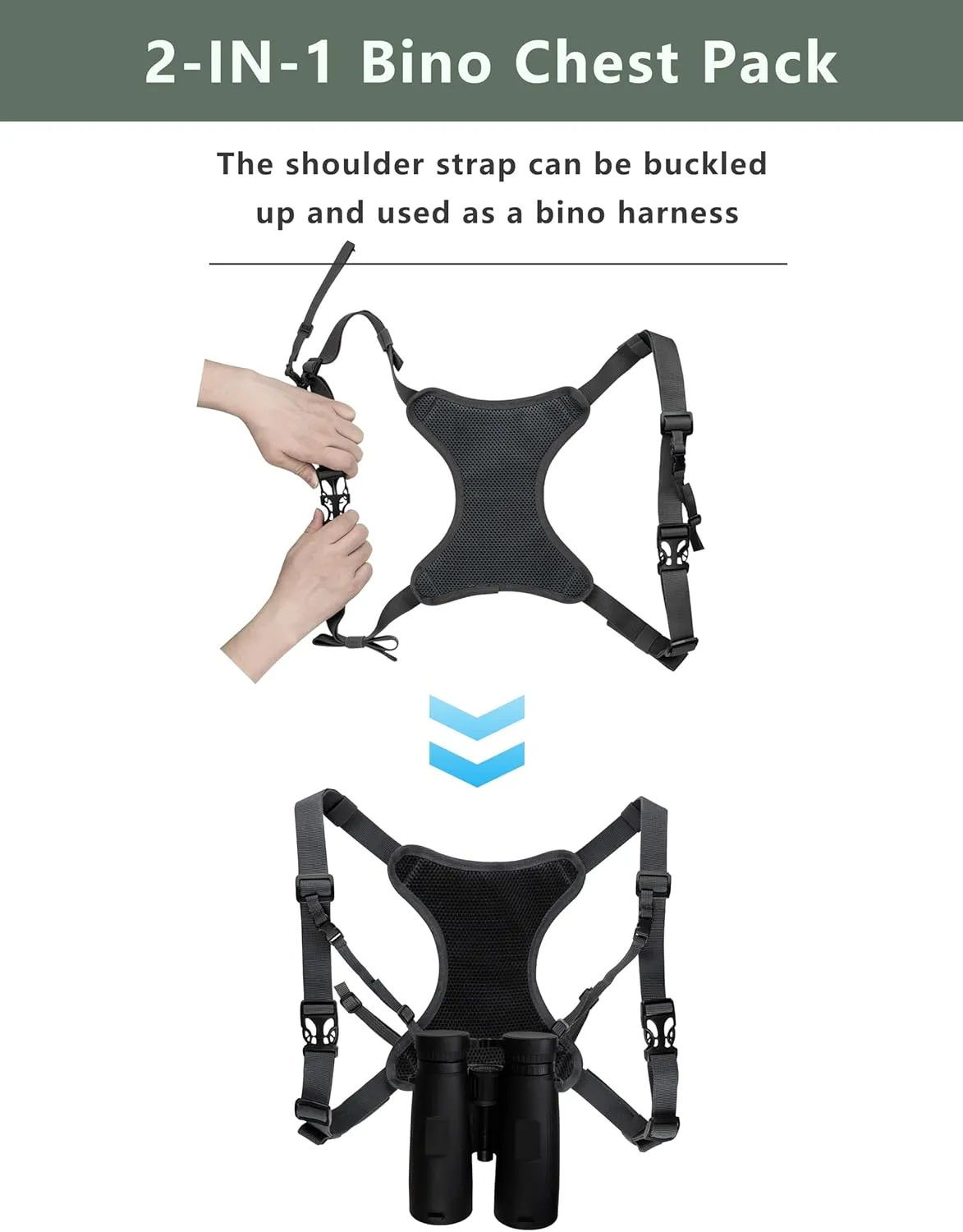 WOLFHUNT Binocular Harness Chest Pack with Rangefinder Pouch Detachable, Hunting Chest Pack Magnetic Opening, Bino Harness Bag Adjustable Strap for Hunting, Hiking, Field Observation