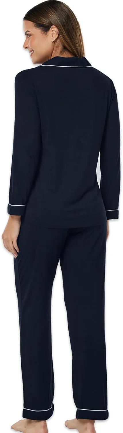 Women Long Sleeve Pajama Set Modal Button Down 2-Piece Pjs Pants Sleepwear Lounge Set