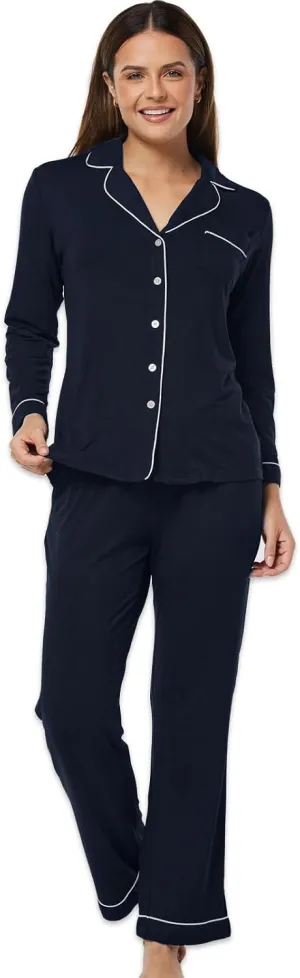 Women Long Sleeve Pajama Set Modal Button Down 2-Piece Pjs Pants Sleepwear Lounge Set